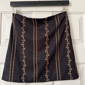 Honey Belle Black Mini Skirt with Brown Embroidery